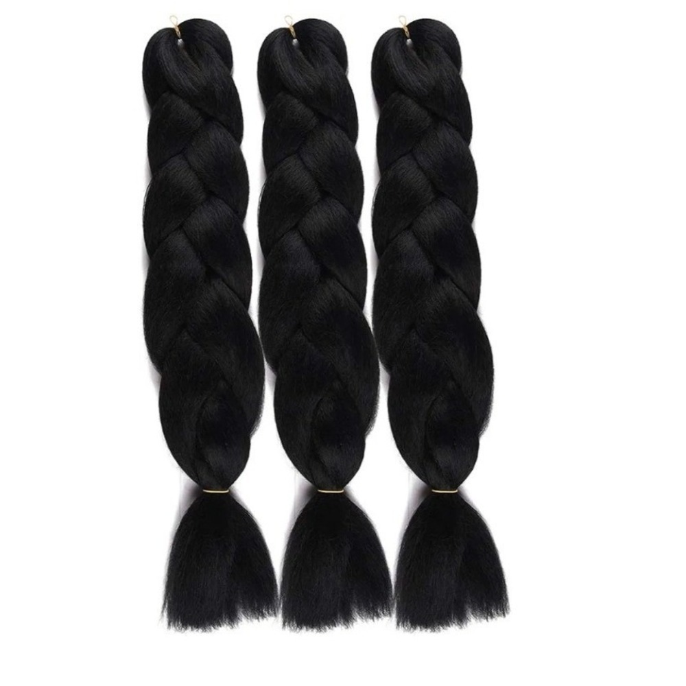 Black Jumbo Braiding Hair Extensions 24 Inch Yaki Straight 3 Bundles